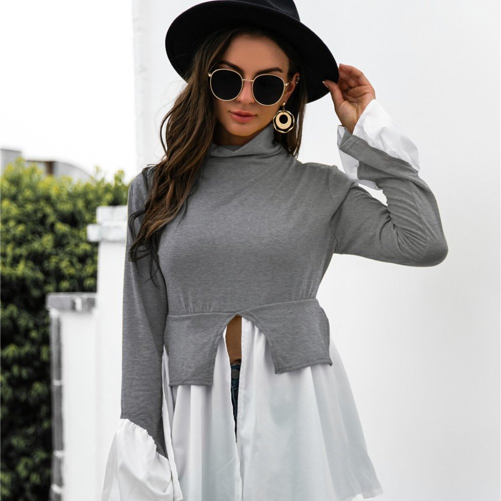 White Label  Color Block Patch Ruffle Hem Top